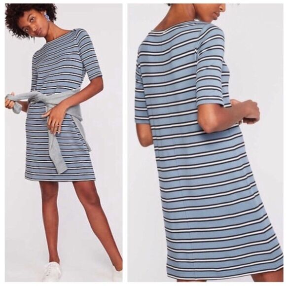 Lou & Grey Castaway Signaturesoft Striped Dress Blue Women XS Extra Small - Picture 2 of 7